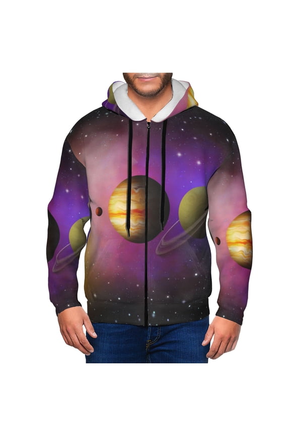 Planets And Stars Print Men Hoodies Casual Hoodies for Men with Zip Pockets Full Zip Long Sleeve Sweatshirt Sports Hooded Jacket-XX-Large