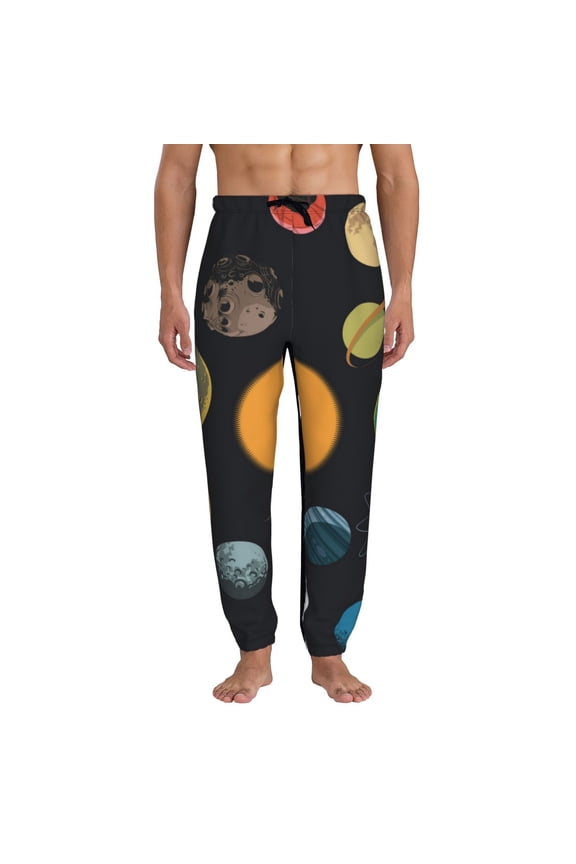 Planets And Their Moons Pattern Joggers,Sweatpants for Men with Pockets-Medium