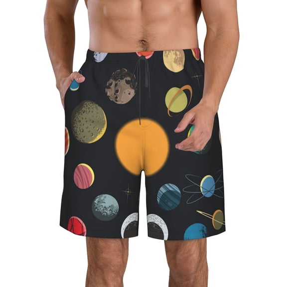 Kdxio Planets And Their Moons Pattern Mens Casual Shorts - Drawstring Summer Beach Sports Shorts for Men
