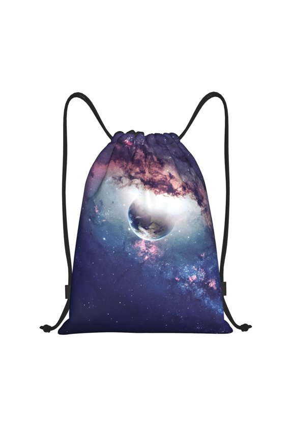 Planets Stars And Galaxies Print Drawstring Backpack Bag,Waterproof Draw String Back Sack, Gym Drawstring Bags Swim Bag For Unisex