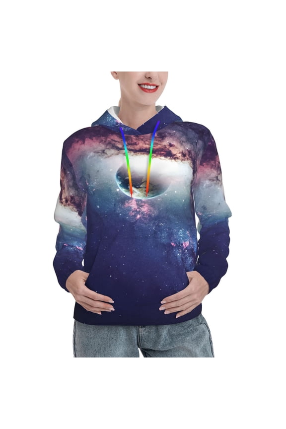Planets Stars And Galaxies Print Womens Oversized Hoodies Sweatshirts Hooded Pullover Tops Sweaters Casual-XX-Large