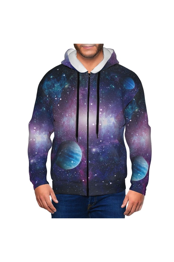 Planets Stars And Galaxies1 Print Men Hoodies Casual Hoodies for Men with Zip Pockets Full Zip Long Sleeve Sweatshirt Sports Hooded Jacket-Medium