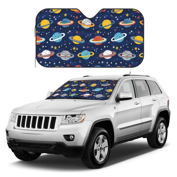 Kdxio Planets and Stars Print Windshield Sun Shade, Foldable Sun Blocker for Car,Truck,SUV Automotive Interior Sun Protection,Reflective Shade for Front Windshield(Medium)