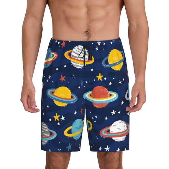 Kdxio Planets and Stars Print Mens Sleep Shorts Bottoms Soft Comfy Pajama Wear Pants with Drawstring Pockets