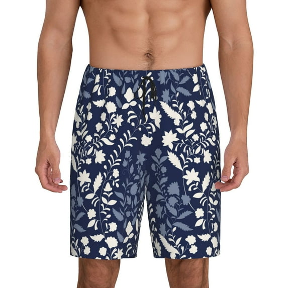 Kdxio Plant Print Mens Sleep Shorts Bottoms Soft Comfy Pajama Wear Pants with Drawstring Pockets