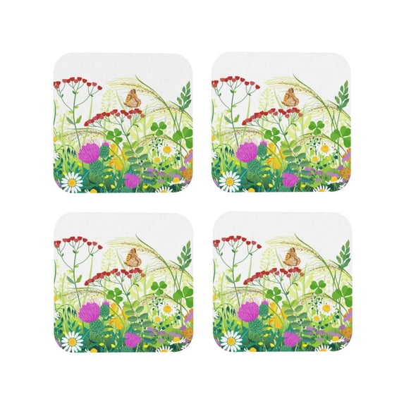 Kdxio Plants And Insects Funny Coasters,4 Pcs Leather Coasters,Housewarming Gifts,Protect Furniture From Water Marks Scratch And Damage