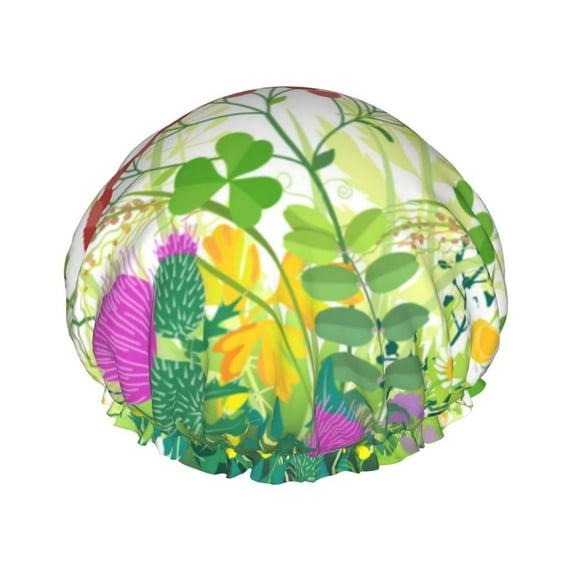 Kdxio Plants and Insects Print Shower Cap for Women,Elastic and Reusable,Double Waterproof Layers Bathing Hat
