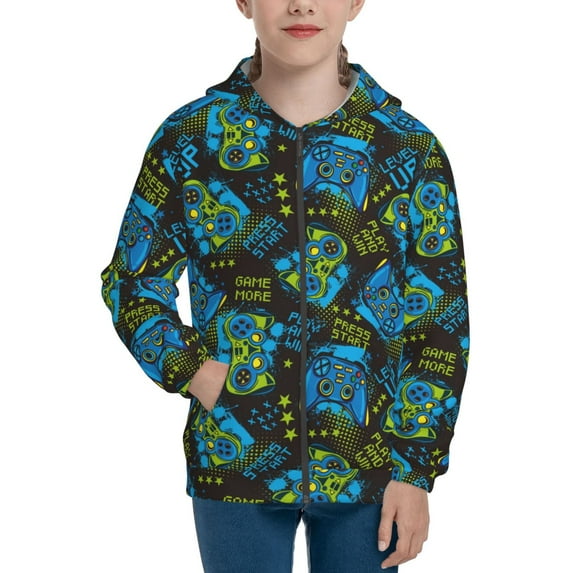 Kdxio Play Game Pattern Kids Boys Girls Zip Up Hoodie 3D Printed Hooded Sweatshirt Hoody Coat with Pocket 7-12 Y-Medium