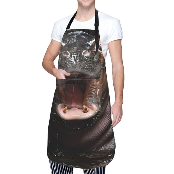 Kdxio Playful Baby Hippo Splash Apron with Pockets Adjustable Kitchen Aprons for Men Women Waterproof Aprons for Cooking,Drawing,Crafting, Baking Household Cleaning