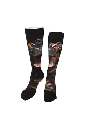 Playful Baby Hippo Splash Funny Silky Novelty Funky Long Knee High Socks Soft 3D Print Cosplay Crazy Stockings for Men Women