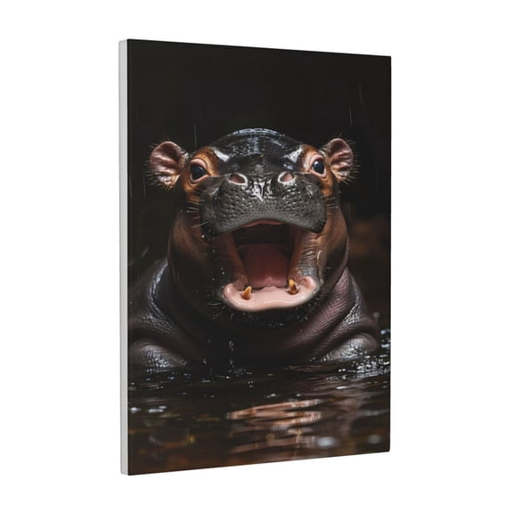 Kdxio Playful Baby Hippo Splash Pattern Canvas Wall Art 12x16 Inches - Waterproof HD Print Solid Wood Frame for Living Room & Bathroom,Vertical
