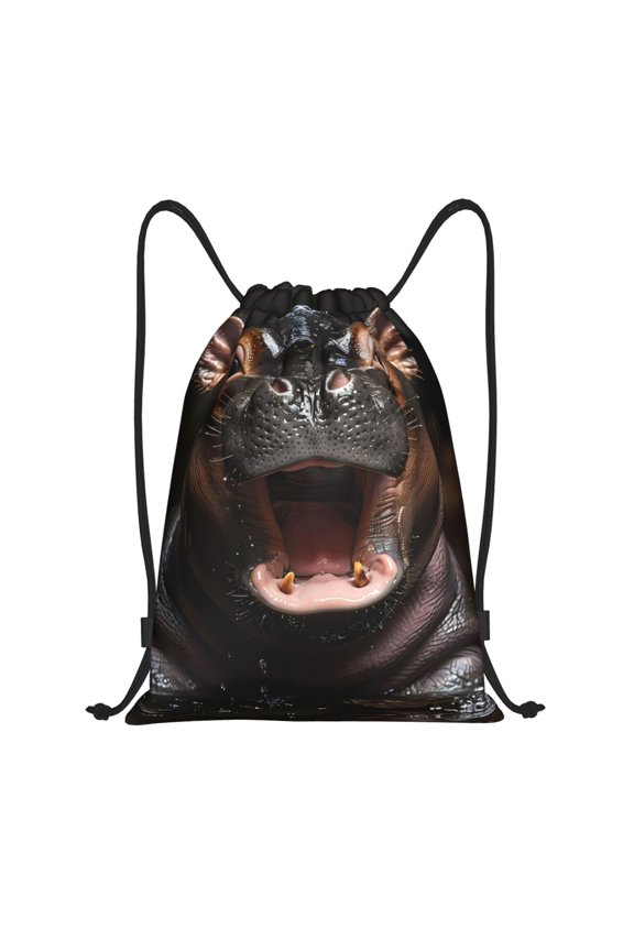 Playful Baby Hippo Splash Print Drawstring Backpack Bag,Waterproof Draw String Back Sack, Gym Drawstring Bags Swim Bag For Unisex