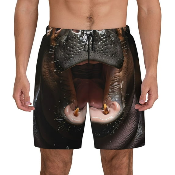 Kdxio Playful Baby Hippo Splash Print Men's Swim Trunks with Compression Liner 7 Inch Inseam Quick Dry Swim Shorts