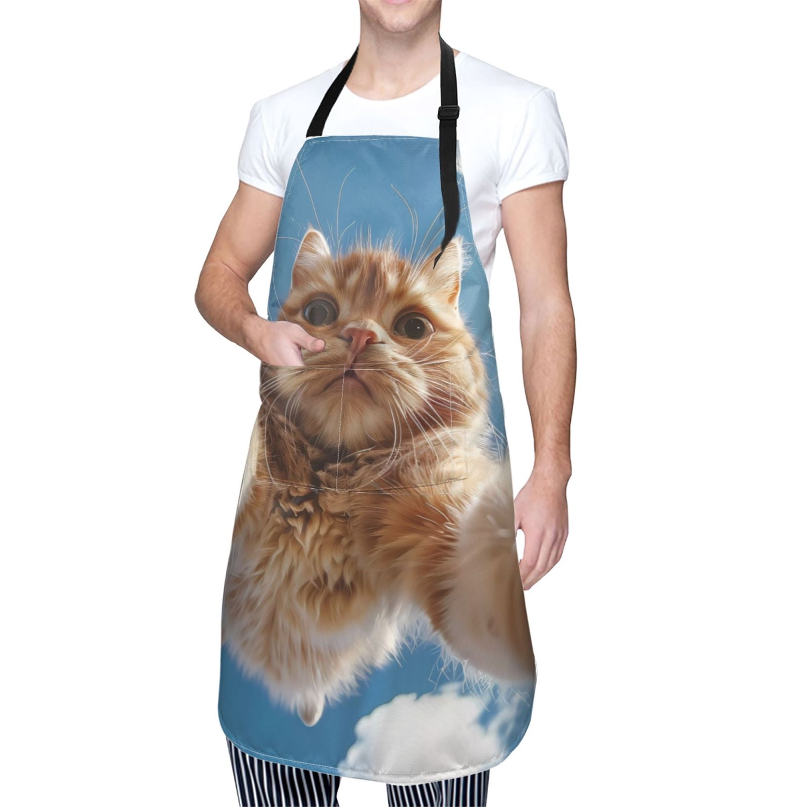 Kdxio Playful Cat Fisheye View Apron with Pockets Adjustable Kitchen Aprons for Men Women Waterproof Aprons for Cooking,Drawing,Crafting, Baking Household Cleaning