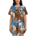 thumbnail image 1 of Kdxio Playful Cat Fisheye View Print Pajamas Sets for Women Short-Sleeved Pjs with Lounge Shorts Two Piece Sleepwear S-4XL, 1 of 5