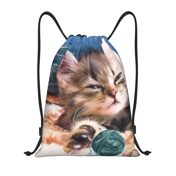 Kdxio Playful Cat Print Drawstring Backpack Bag,Waterproof Draw String Back Sack, Gym Drawstring Bags Swim Bag For Unisex