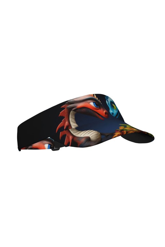 Playful Colorful Dragons Flowers Print Sun Visor Hat Golf Visor Adjustable Velcro Outdoor Sports Cap for Men Women