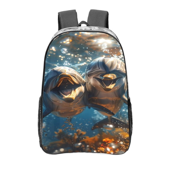 Kdxio Playful Dolphins Underwater Clear Backpack, Transparent Bookbag for School for Women Men, Capacity Clear Bag for College, Travel