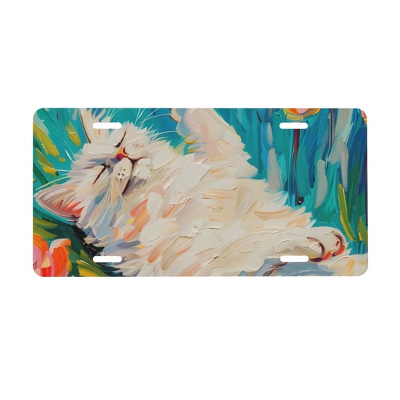 Kdxio Playful Floral Cat License Plate Car Front License Plate Car Decoration Car Accessories Front Tag Plate Standard Size