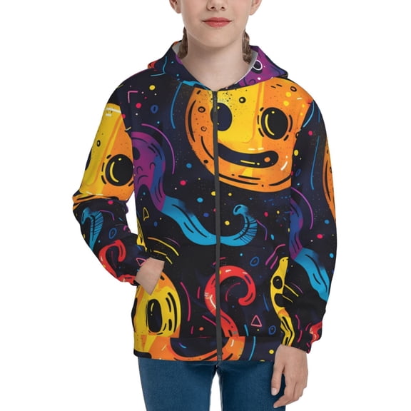 Kdxio Playful Ghosts Night Sky Pattern Kids Boys Girls Zip Up Hoodie 3D Printed Hooded Sweatshirt Hoody Coat with Pocket 7-12 Y-Medium