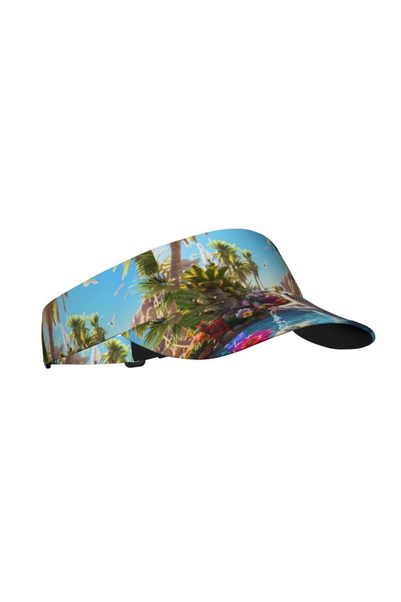 Playful Hedgehog Forest Pond Print Sun Visor Hat Golf Visor Adjustable Velcro Outdoor Sports Cap for Men Women