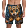 thumbnail image 1 of Kdxio Playful Leopard Art Print Men's Swim Trunks with Compression Liner 7 Inch Inseam Quick Dry Swim Shorts, 1 of 5