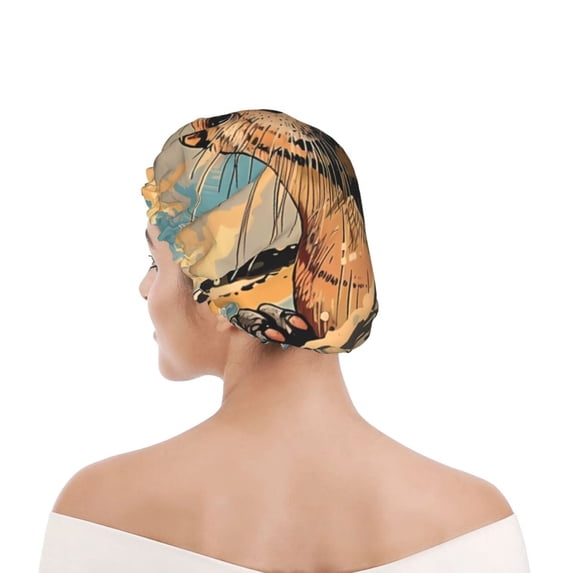 Kdxio Playful Otter Tropical Beach Print Shower Cap for Women,Elastic and Reusable,Double Waterproof Layers Bathing Hat