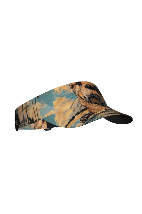 Playful Otter Tropical Beach Print Sun Visor Hat Golf Visor Adjustable Velcro Outdoor Sports Cap for Men Women