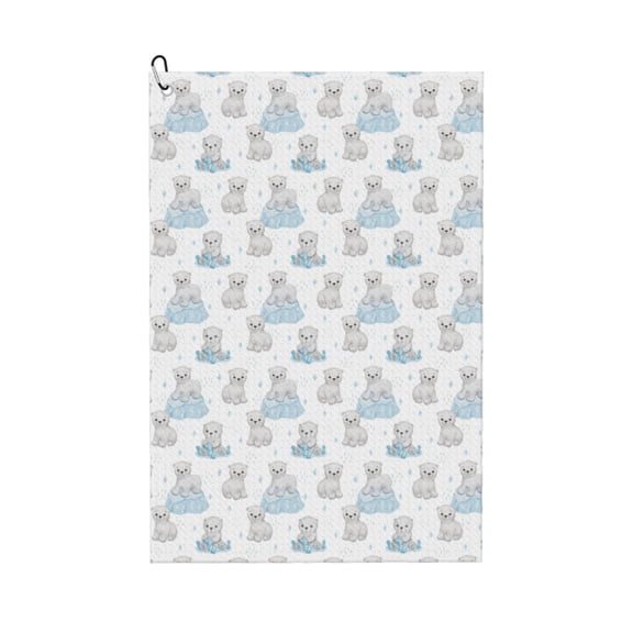 Kdxio Playful Polar Bear Pals Pattern Golf Towel (24" X 16") with Carabiner Clip - The Convenient Golf Cleaning Towel