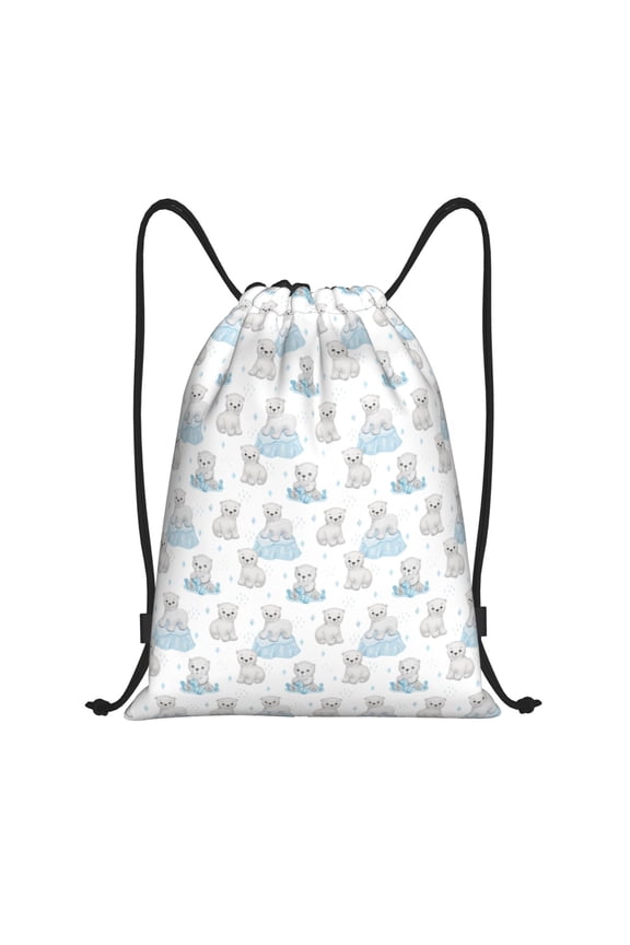 Playful Polar Bear Pals Print Drawstring Backpack Bag,Waterproof Draw String Back Sack, Gym Drawstring Bags Swim Bag For Unisex