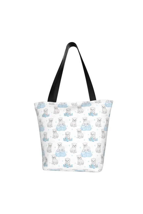 Playful Polar Bear Pals Women Reusable Grocery Bags Foldable Ripstop,Reusable Shopping Bags for Shopping,Gym,Gift