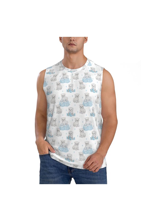 Playful Polar Bear Pals for Men's Muscle T-shirt,Sleeveless for Workout Running Athletic Gym Lounge Casual