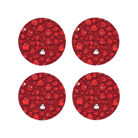 Kdxio Playful Red Cartoon Faces Funny Coasters,4 Pcs Leather Coasters,Housewarming Gifts,Protect Furniture from Water Marks Scratch and Damage
