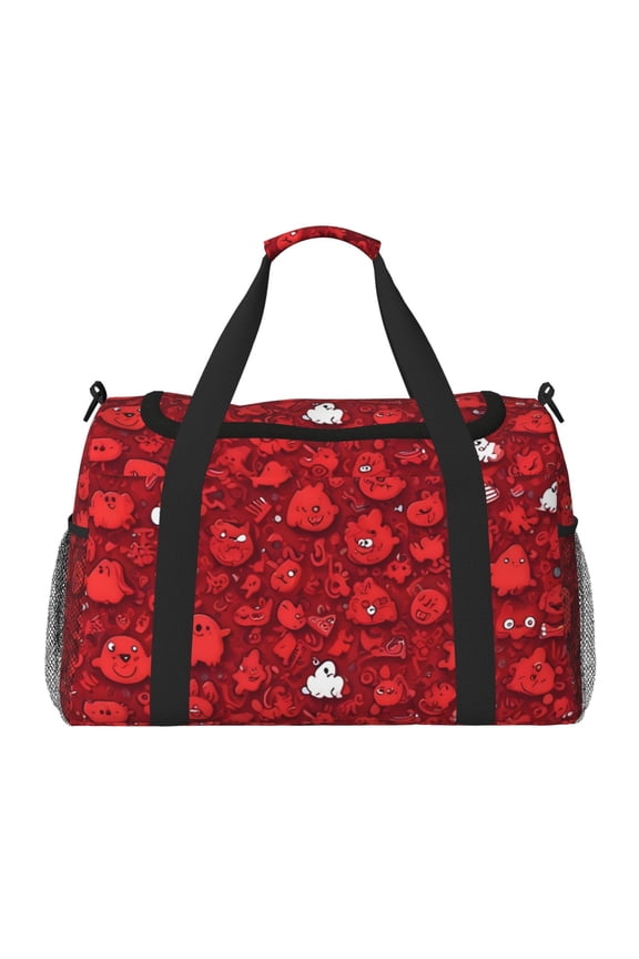 Playful Red Cartoon Faces Travel Duffel Bag Gym Bag Weekender Travel Bag Gym Bag for Women &Men Airplane Travel Essentials for Flying