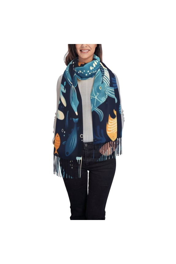 Playful Whales Underwater Scene Women's Scarf Womens Winter Scarf, Fashion Scarfs for Women, Shawls and Wraps, Long Blanket Scarf