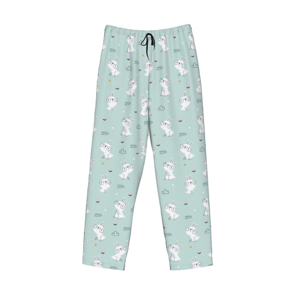 Kdxio Playing Rabbit Print Men's Sleep Pajama Pant Lounge Pants with Pockets