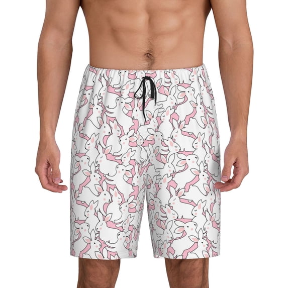 Kdxio Playing Rabbit Print Mens Sleep Shorts Bottoms Soft Comfy Pajama Wear Pants with Drawstring Pockets