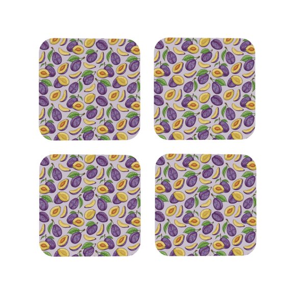 Kdxio Plum Funny Coasters,4 Pcs Leather Coasters,Housewarming Gifts,Protect Furniture from Water Marks Scratch and Damage