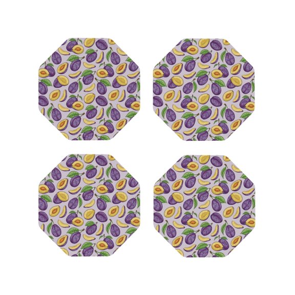 Kdxio Plum Funny Coasters,4 Pcs Leather Coasters,Housewarming Gifts,Protect Furniture from Water Marks Scratch and Damage