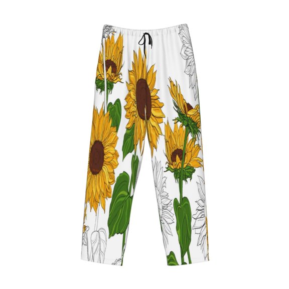 Kdxio Plump Sunflower And Sketch Print Men's Sleep Pajama Pant Lounge Pants with Pockets