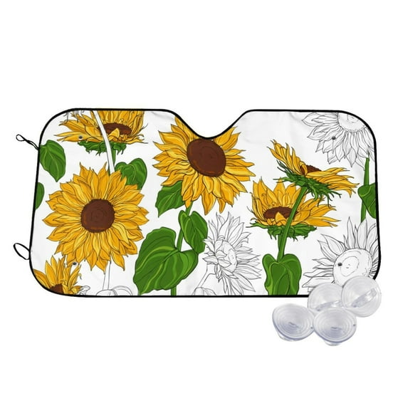 Kdxio Plump Sunflower And Sketch Print Windshield Sun Shade,UV Rays and Sun Heat Protection,Sunshade for Car Windshield,Car Shade Front Windshield - Medium