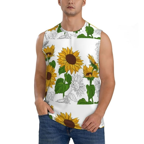 Kdxio Plump Sunflower for Men's Muscle T-shirt,Sleeveless for Workout Running Athletic Gym Lounge Casual