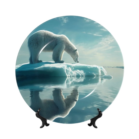 Kdxio Polar Bear On Iceberg Bone China Decorative Plate Ceramic Decorative Plate for Home Office Wall Stand Decorative Plates for Home Bedroom-7in