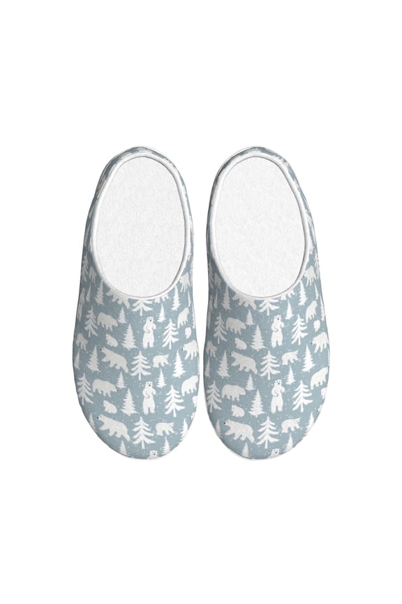 Polar Bears And Snowy Winter Women's Men's Slippers Plush Slip-On House Slipper for Winter Indoor Soft Cushion Non-slip Fluffy Slides Slippers-37/38