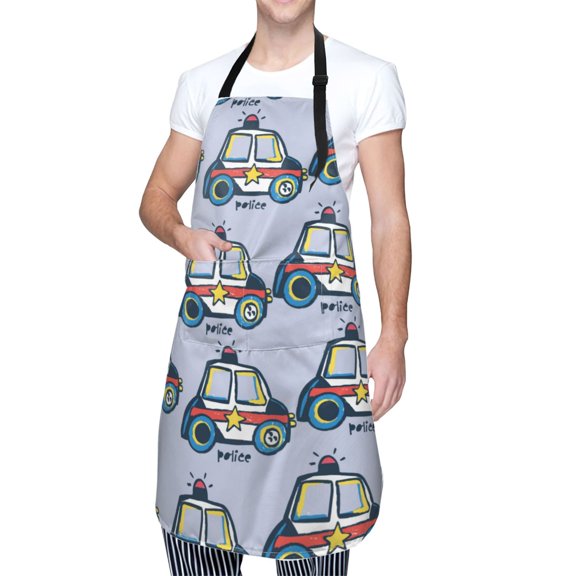 Kdxio Police Car Apron with Pockets Adjustable Kitchen Aprons for Men Women Waterproof Aprons for Cooking,Drawing,Crafting, Baking Household Cleaning