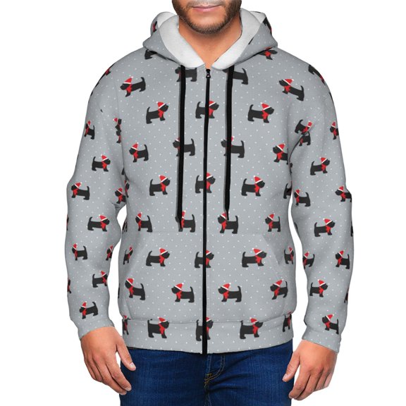 Kdxio Polka Dot Christmas Dog Print Men Hoodies Casual Hoodies for Men with Zip Pockets Full Zip Long Sleeve Sweatshirt Sports Hooded Jacket-Large