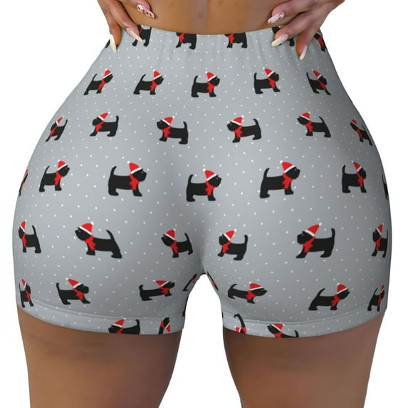 Kdxio Polka Dot Christmas Dog Print Workout Shorts for Women Seamless Soft Smooth Gym Yoga Scrunch Active Shorts