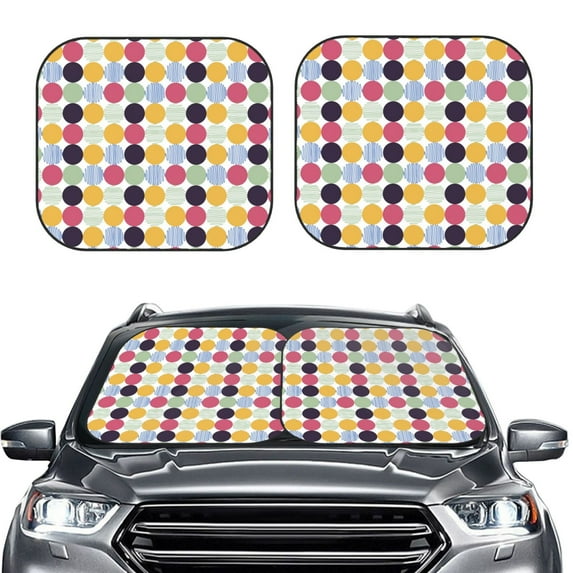 Kdxio Polka Dot Print 2-Piece Sun Shade Front Windshield - Foldable Car Front Window Sunshades For Most Sedans Suv Truck