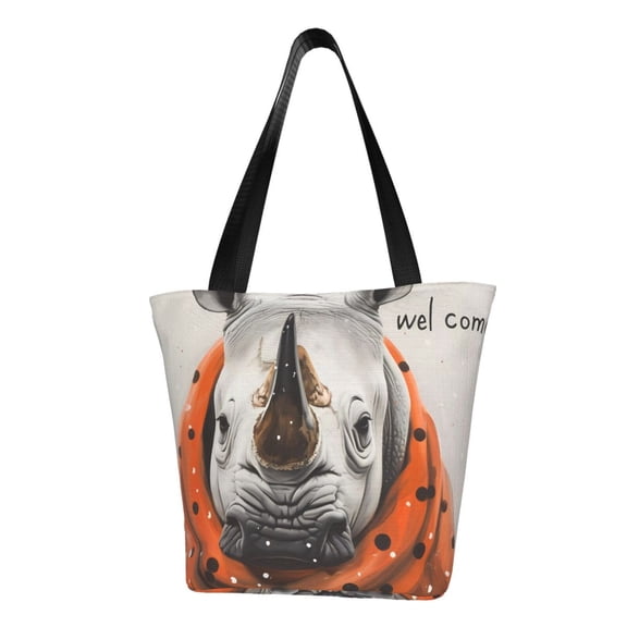 Kdxio Polka Dot Rhino Welcome Women Reusable Grocery Bags Foldable Ripstop,Reusable Shopping Bags for Shopping,Gym,Gift