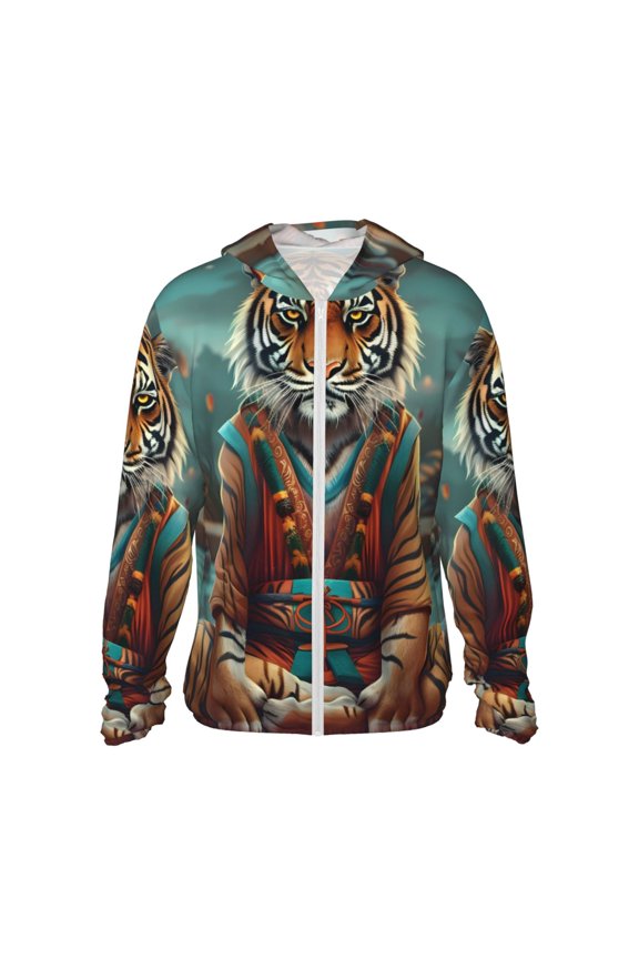 Pond Meditating Tiger Print Women Men Sun Protection UPF 50+ Jackets Zip Up Long Sleeve Hoodie Hiking Lightweight with Pockets